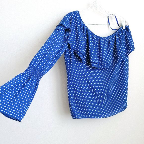 MICHAEL KORS Polka Dot Royal Blue White Blouse S - Picture 2 of 3
